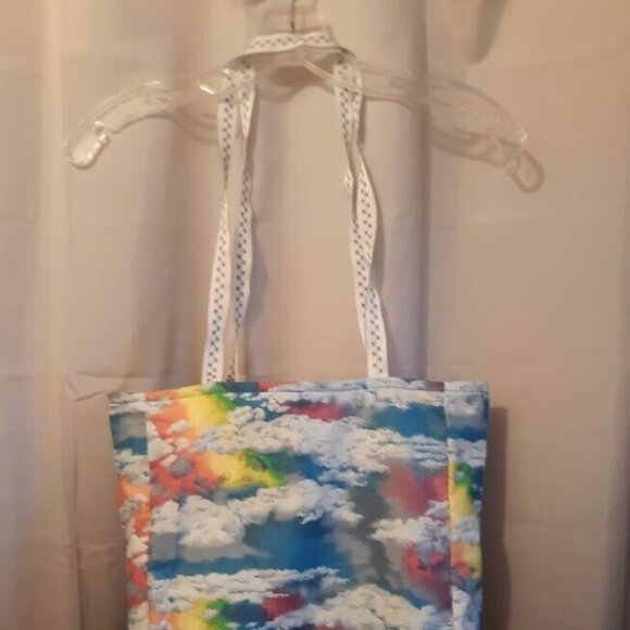New Rainbow Clouds Tote Shopper Book shoulder Bag Blue Yellow Pink Double handle - Picture 6 of 8